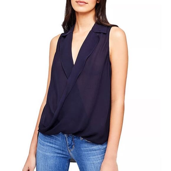 L'AGENCE Tops - L'Agence Freja Draped 100% Silk Blue Collared Sleeveless Blouse Women's Large